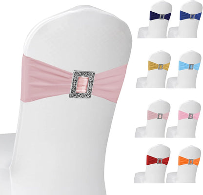 100 Pack Spandex Stretch Chair Sashes Bows Elastic Chair Cover Bands Ties with Buckle Slider for Wedding Party Banquet Restaurant Baby Shower Christmas Decorations (Dusty Pink)