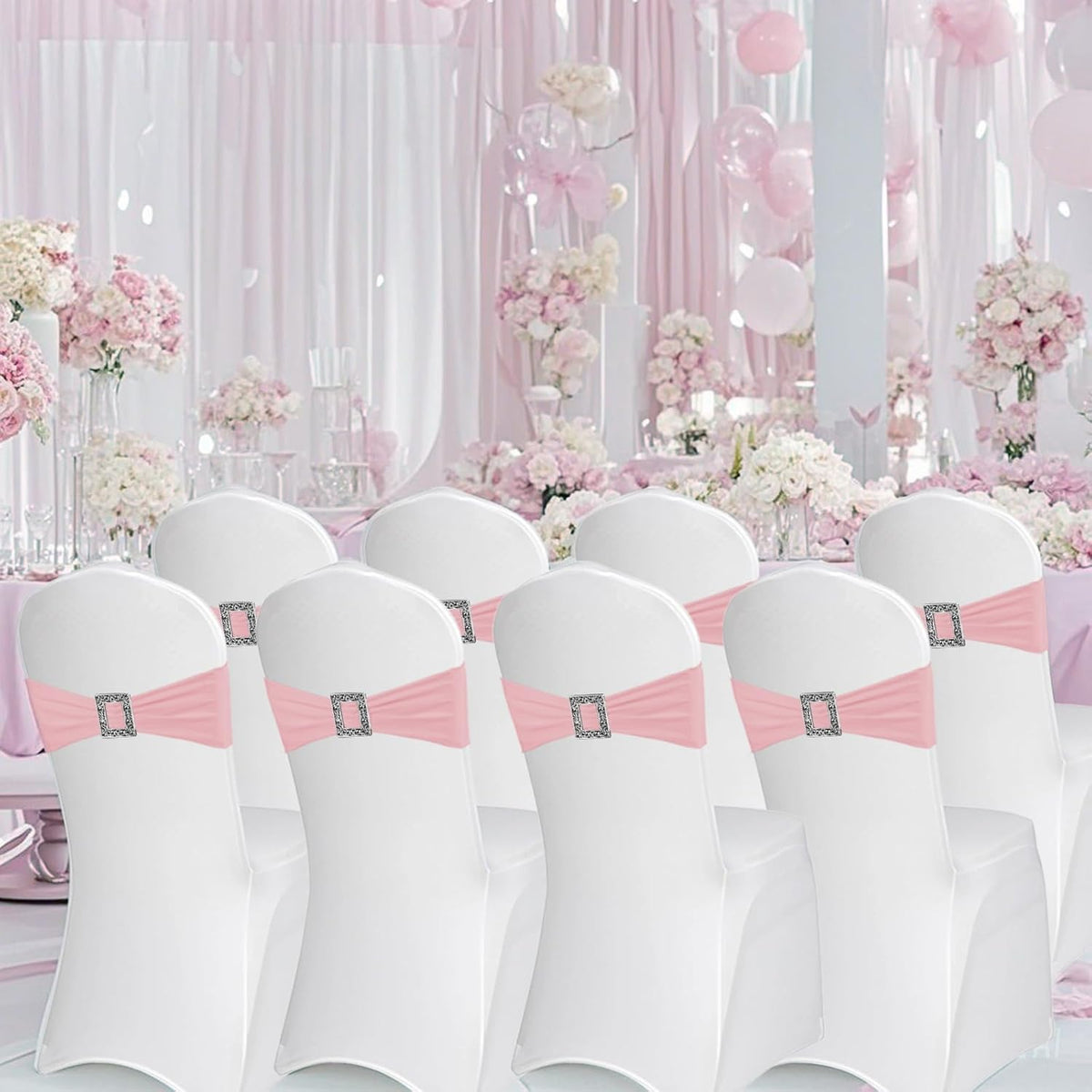 100 Pack Spandex Stretch Chair Sashes Bows Elastic Chair Cover Bands Ties with Buckle Slider for Wedding Party Banquet Restaurant Baby Shower Christmas Decorations (Dusty Pink)