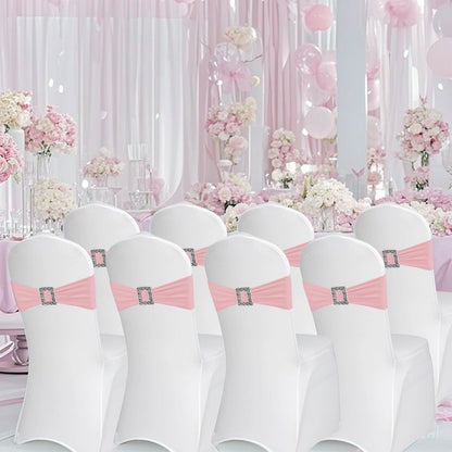 100 Pack Spandex Stretch Chair Sashes Bows Elastic Chair Cover Bands Ties with Buckle Slider for Wedding Party Banquet Restaurant Baby Shower Christmas Decorations (Dusty Pink)