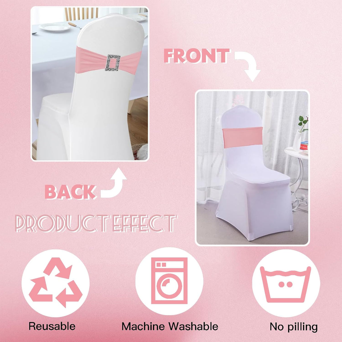 100 Pack Spandex Stretch Chair Sashes Bows Elastic Chair Cover Bands Ties with Buckle Slider for Wedding Party Banquet Restaurant Baby Shower Christmas Decorations (Dusty Pink)