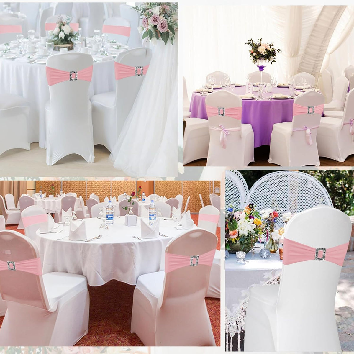 100 Pack Spandex Stretch Chair Sashes Bows Elastic Chair Cover Bands Ties with Buckle Slider for Wedding Party Banquet Restaurant Baby Shower Christmas Decorations (Dusty Pink)
