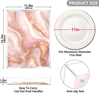 Elegant Marble Pink Gold Serving Tray 12" x 16" Acrylic Trays with Handles Decorative Serving Platter for Coffee, Breakfast in Bed, Dinner, Appetizers, Patio, Party