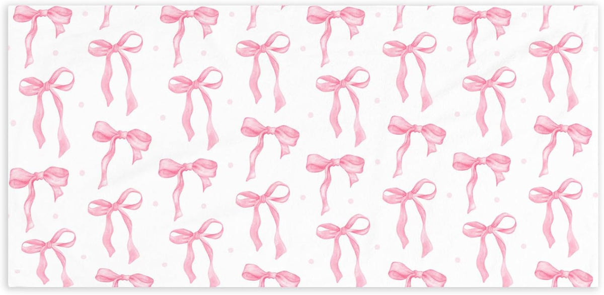Coquette Preppy Pink Bow Beach Towel - Aesthetic Girly Preppy Ribbon Pool Towels Microfiber Absorb Water Travel Towels 60x30 Inches for Bathroom Kitchen Gym Yoga, Gifts for Girls Lady