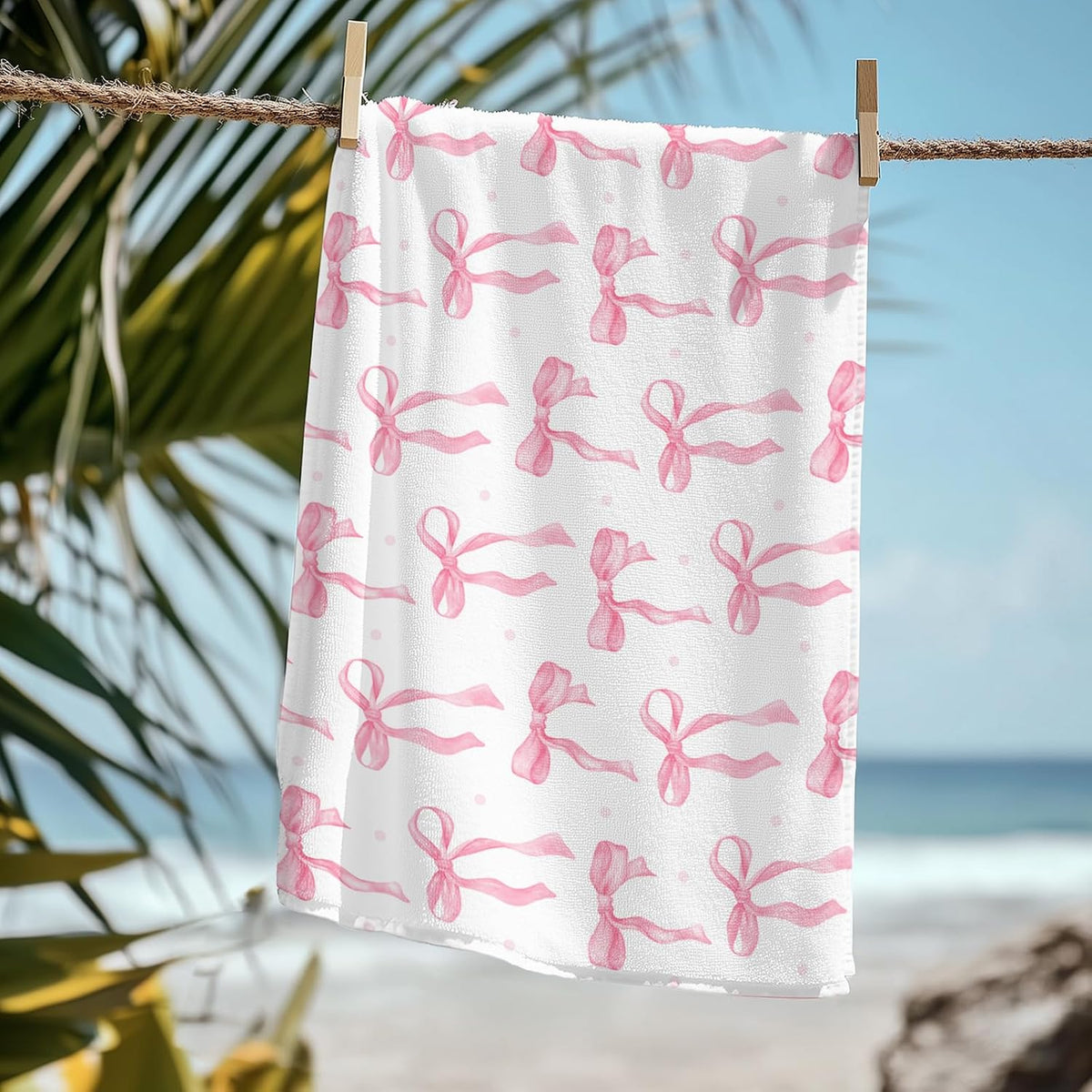 Coquette Preppy Pink Bow Beach Towel - Aesthetic Girly Preppy Ribbon Pool Towels Microfiber Absorb Water Travel Towels 60x30 Inches for Bathroom Kitchen Gym Yoga, Gifts for Girls Lady