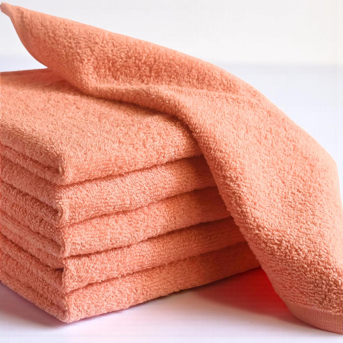 Peach 100% Cotton Wash Cloths for Showering Body and Face - 12"X12" 6 Pack Washcloths - Small Terry Towel Bath Rags for Adults and Kids Bathroom - Soft Absorbent