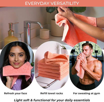 Peach 100% Cotton Wash Cloths for Showering Body and Face - 12"X12" 6 Pack Washcloths - Small Terry Towel Bath Rags for Adults and Kids Bathroom - Soft Absorbent