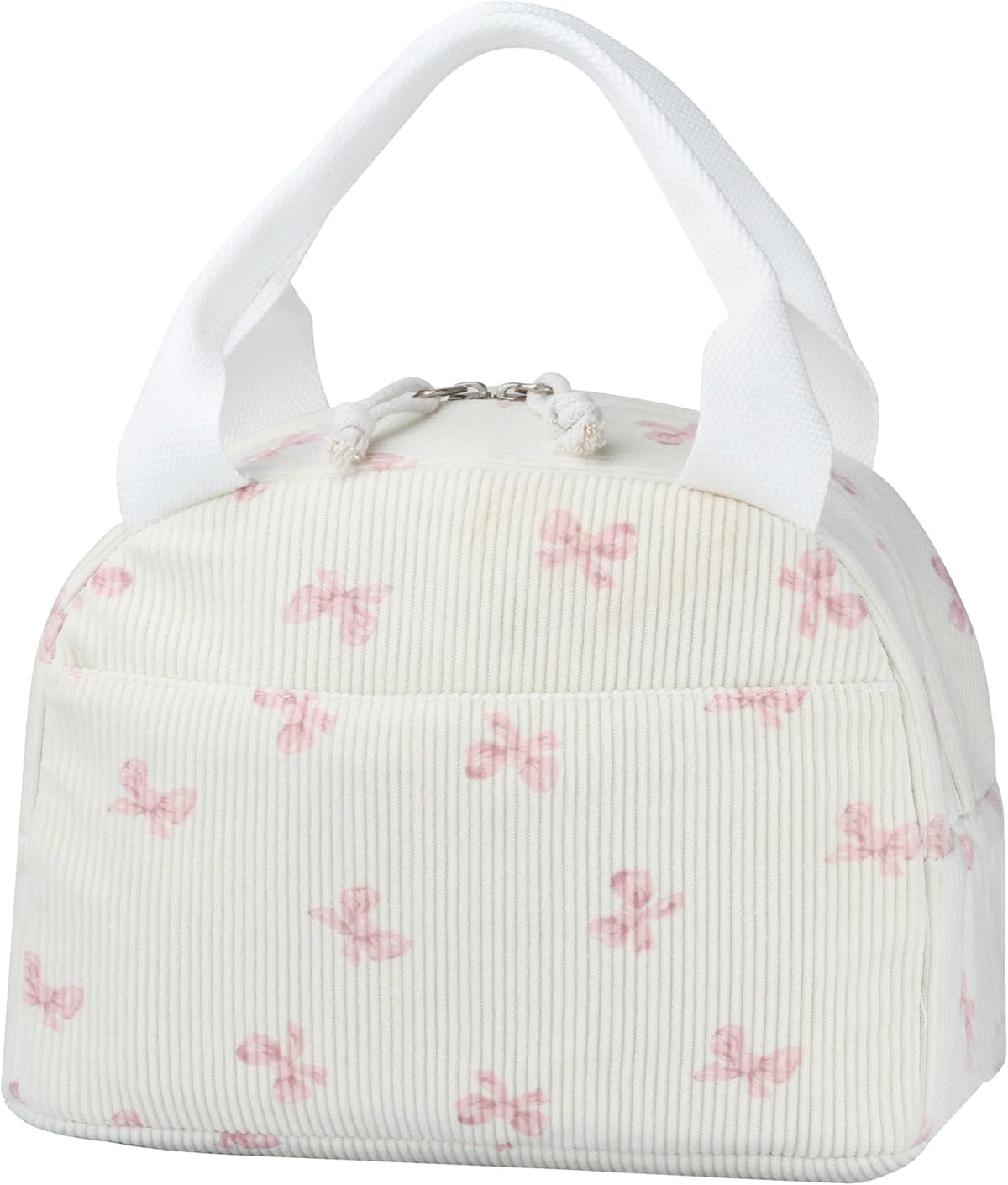 Lunch Bag - Insulated Lunch Box for Women, Reusable Large Capacity Cooler Bag for Adult, Small Leakproof Cute Corduroy Lunch Tote for Work Office Travel Picnic (Pink Bow)