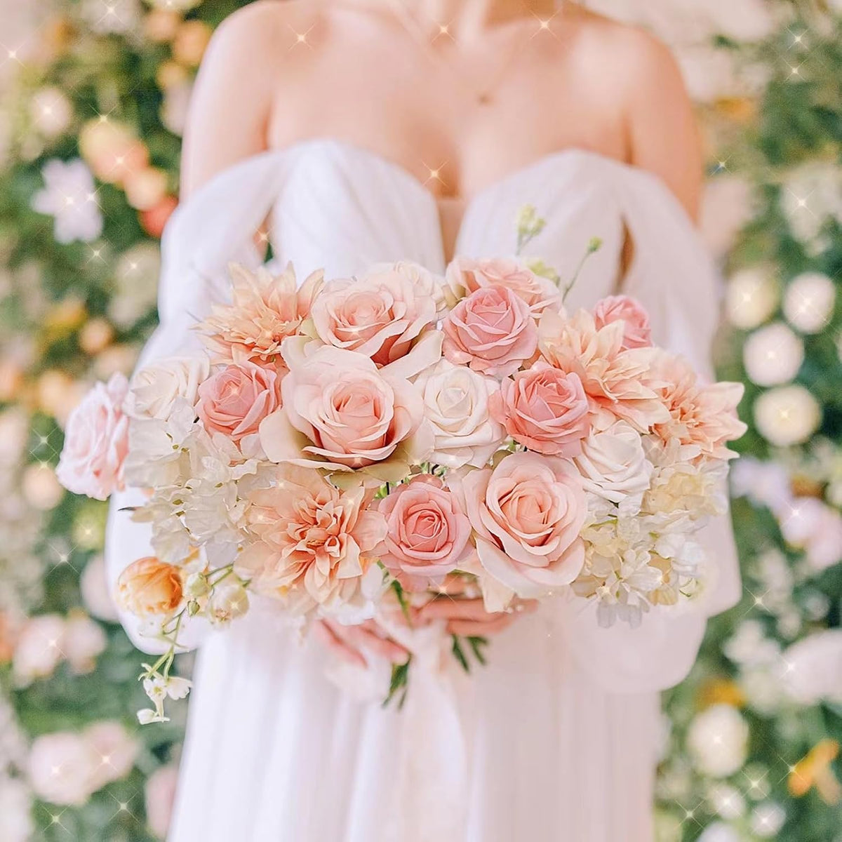 Roses Artificial Flowers Peach Pink Bouquet Fake Flower Box Set