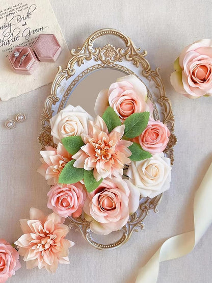 Roses Artificial Flowers Peach Pink Bouquet Fake Flower Box Set