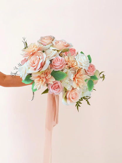 Roses Artificial Flowers Peach Pink Bouquet Fake Flower Box Set
