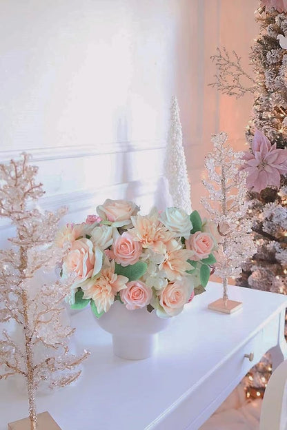 Roses Artificial Flowers Peach Pink Bouquet Fake Flower Box Set