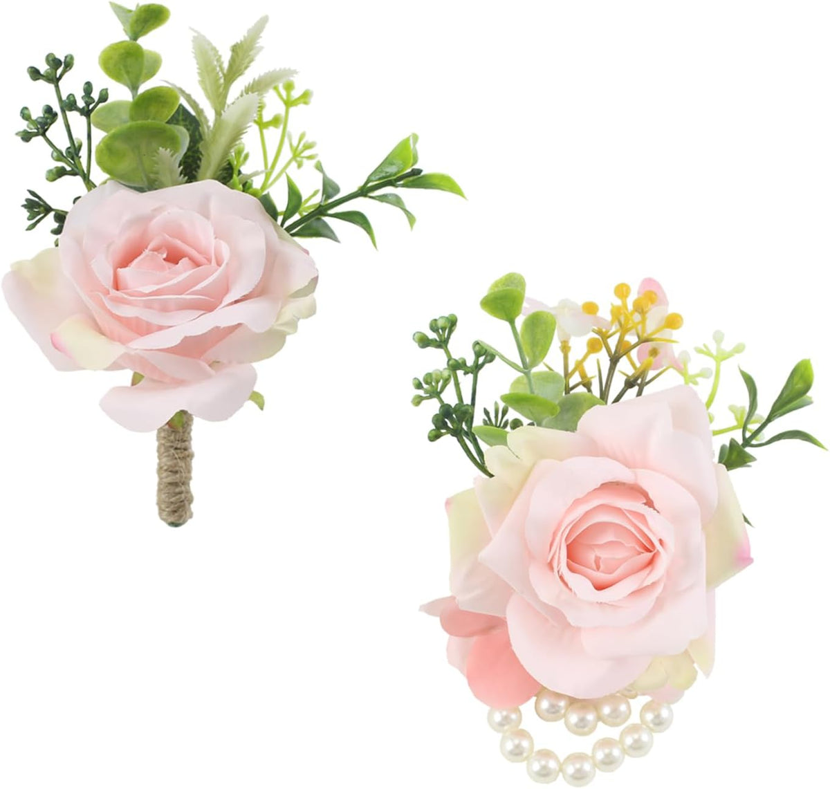 Pink Rose Wrist Corsage and Boutonniere Set for Dance Party Wedding