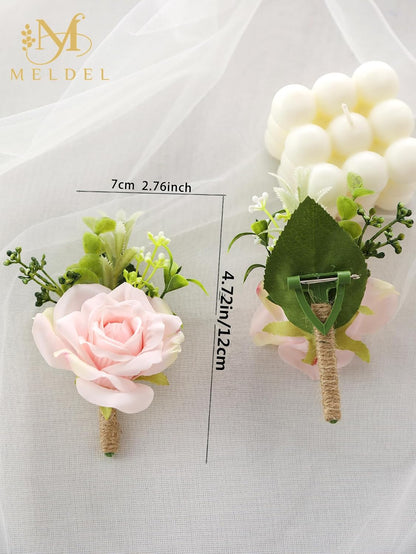 Pink Rose Wrist Corsage and Boutonniere Set for Dance Party Wedding