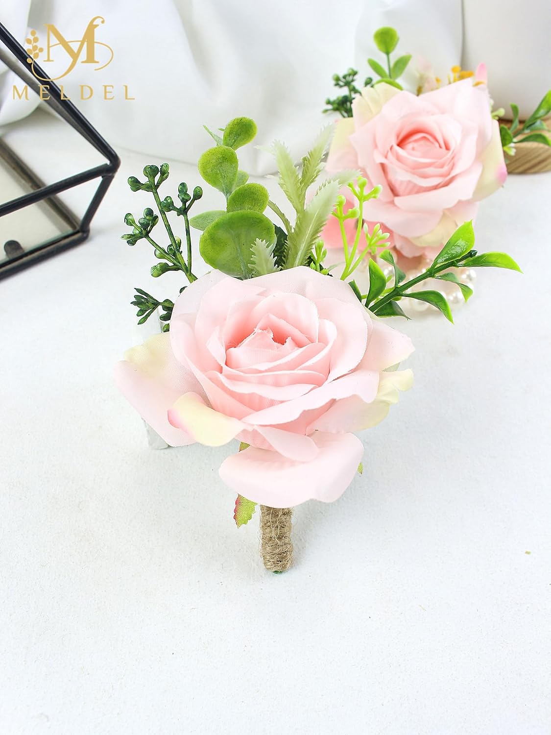 Pink Rose Wrist Corsage and Boutonniere Set for Dance Party Wedding