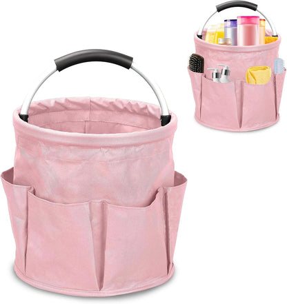 Feminine Portable Cleaning Caddy, 17L Foldable Cleaning Supply Caddy with Handle, Pink