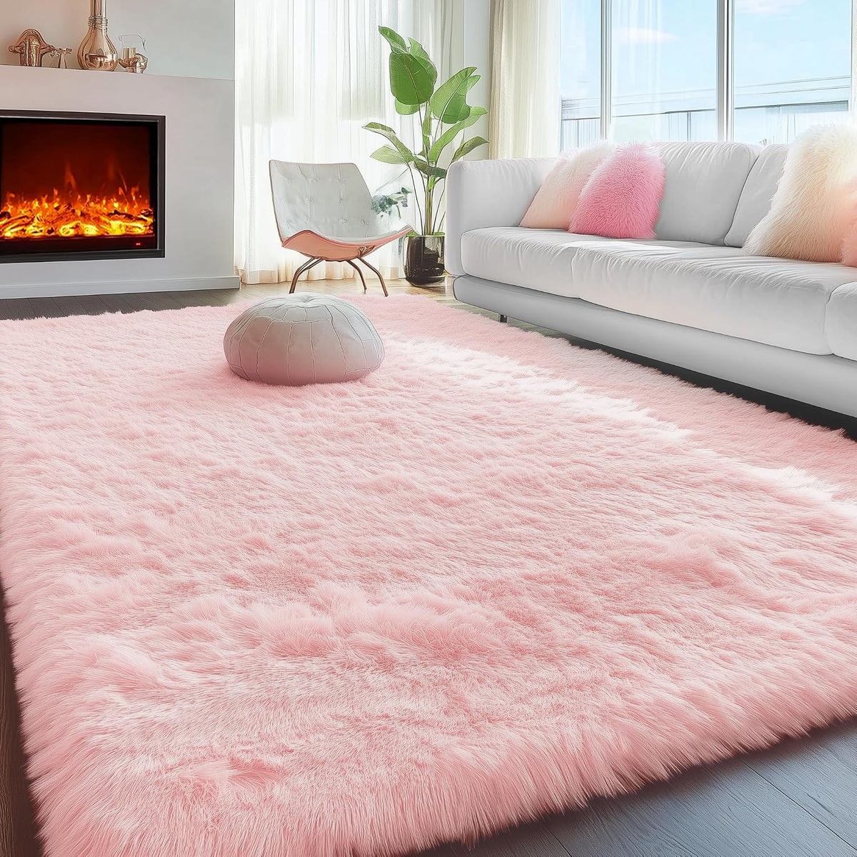 Light Pink Rugs for Bedroom 4x6 Ft Cute Girls Room Pink Office Decor Rugs