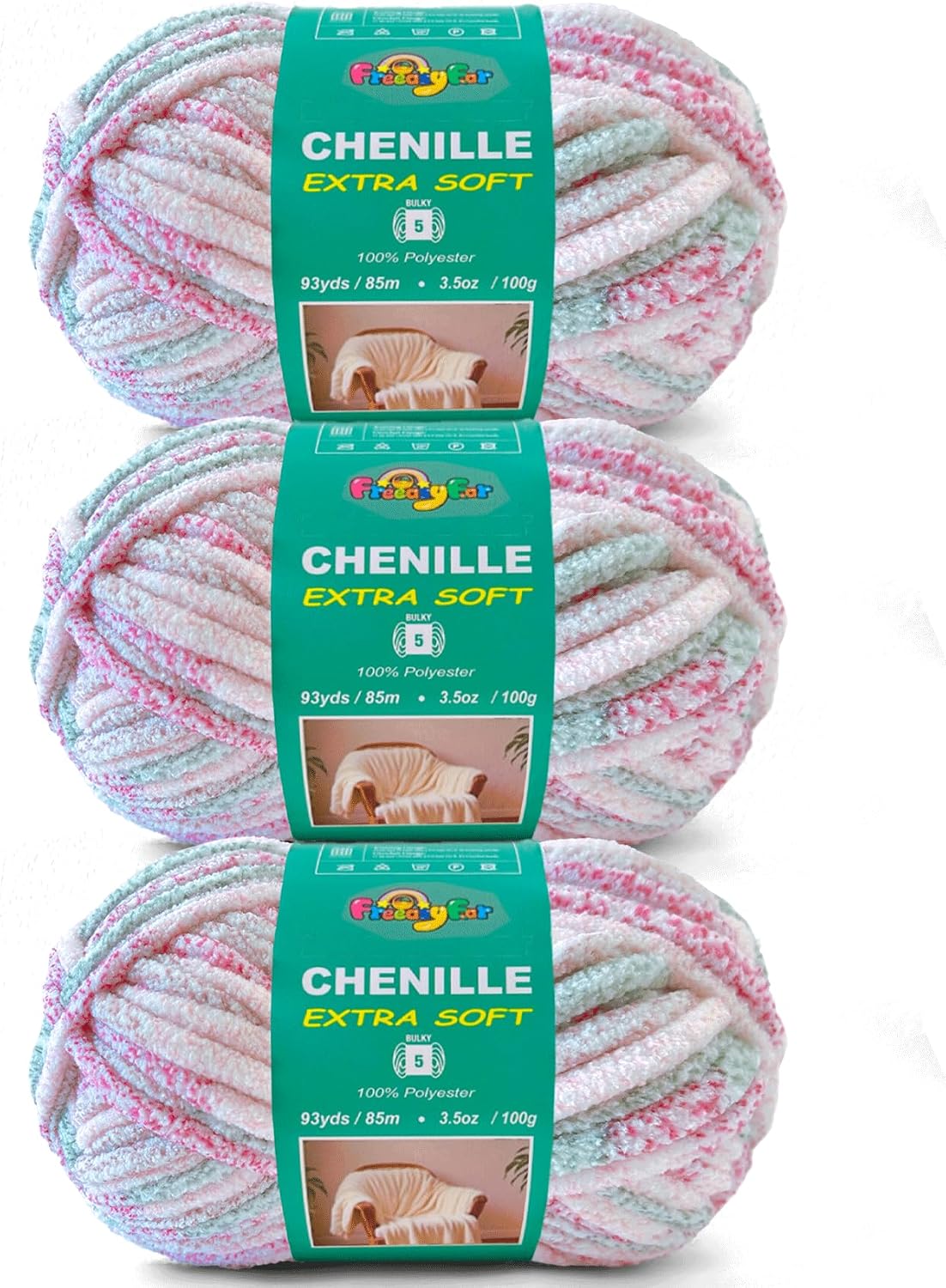 Super Soft and Cozy Chenille Yarn for Crocheting and Knitting -Easy to Crochet with-Bulky #5,3Pack of 3.5oz/93yds -Chunky Plush Yarn for Hand Craft Blanket Ammigurumi (Blush Pink)