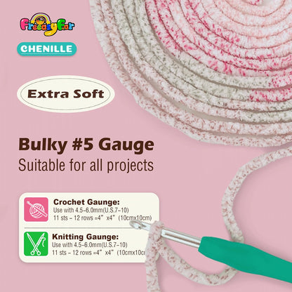 Super Soft and Cozy Chenille Yarn for Crocheting and Knitting -Easy to Crochet with-Bulky #5,3Pack of 3.5oz/93yds -Chunky Plush Yarn for Hand Craft Blanket Ammigurumi (Blush Pink)