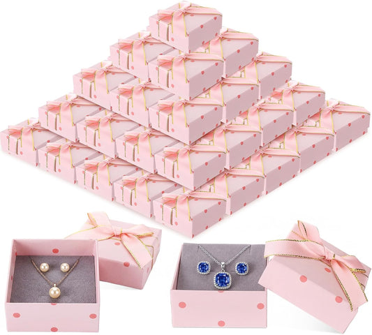 60 Pcs Pink Bow Jewelry Gift Boxes for Ring, 2.76 x 2.76 x 1.34