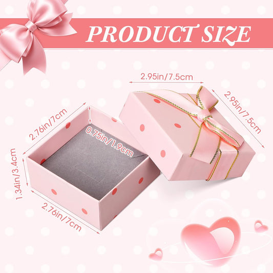 60 Pcs Pink Bow Jewelry Gift Boxes for Ring, 2.76 x 2.76 x 1.34