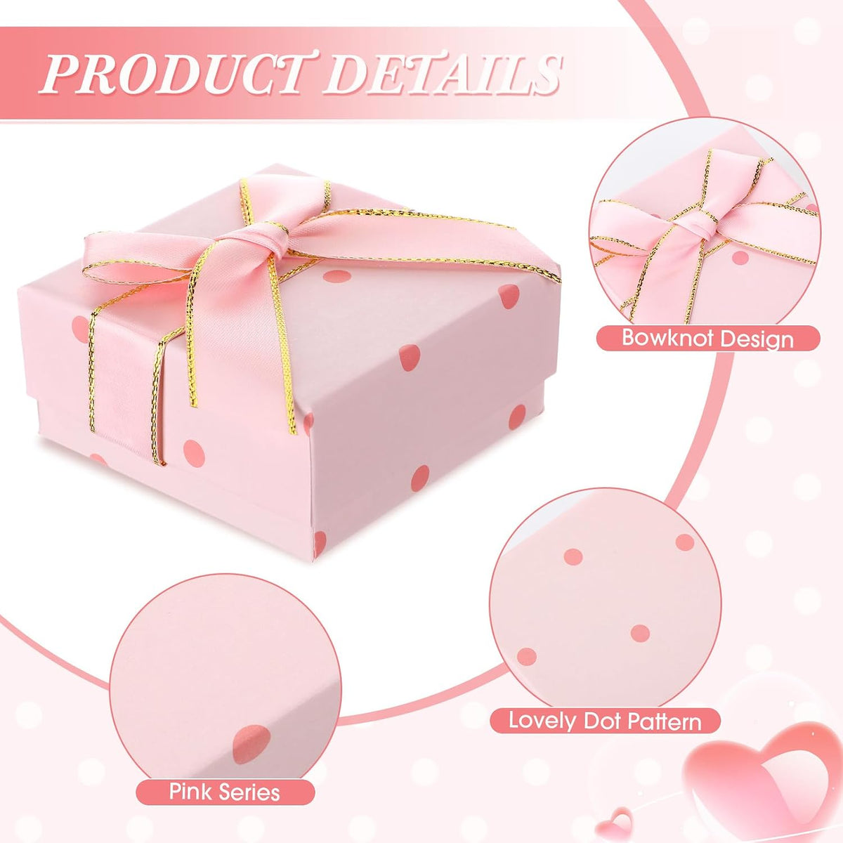 60 Pcs Pink Bow Jewelry Gift Boxes for Ring, 2.76 x 2.76 x 1.34