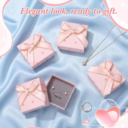60 Pcs Pink Bow Jewelry Gift Boxes for Ring, 2.76 x 2.76 x 1.34