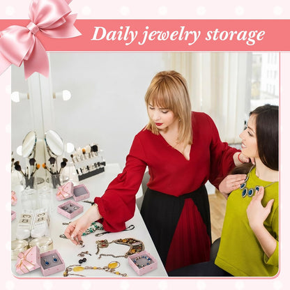 60 Pcs Pink Bow Jewelry Gift Boxes for Ring, 2.76 x 2.76 x 1.34