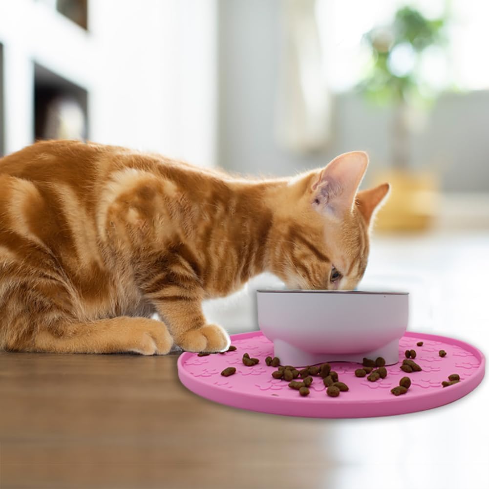 Silicone pet Food mat, Dog Food and Water mat, Raised Edge Rubber mat for Dog Bowls, Prevents Food and Water from staining Floors, Suitable for Small and Medium Pets，10.6'' (Pink - Odorless)