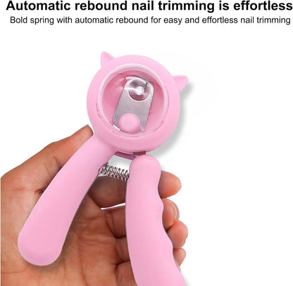 Anti-Splash Pet Nail Clippers and Trimmer Set Professional Stainless Steel Dog & Cat Nail Clippers with Safety Guard, Nail File, and Non-Slip Handle for Safe, Painless Grooming at Home, Pink