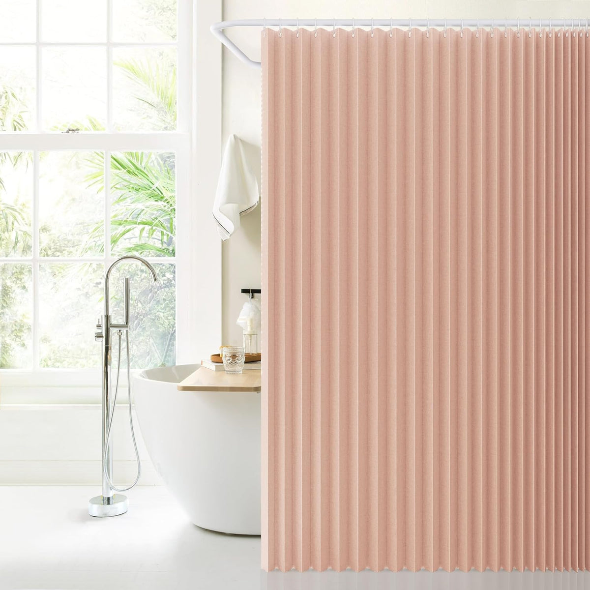 Folding Linen Shower Curtain 70x72 1 Panel 14 Grommets &Tie Back