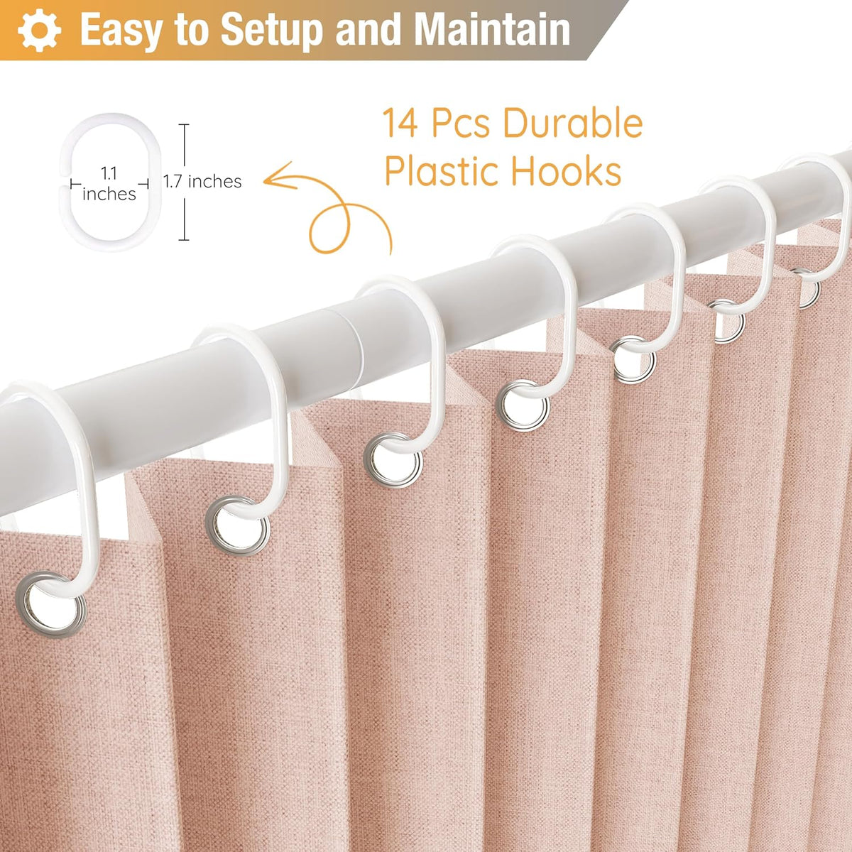 Folding Linen Shower Curtain 70x72 1 Panel 14 Grommets &Tie Back