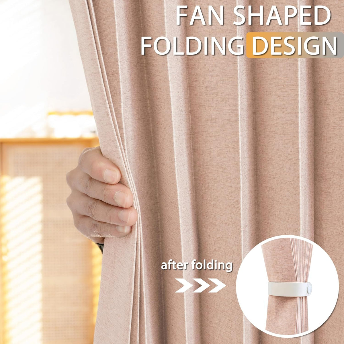 Folding Linen Shower Curtain 70x72 1 Panel 14 Grommets &Tie Back