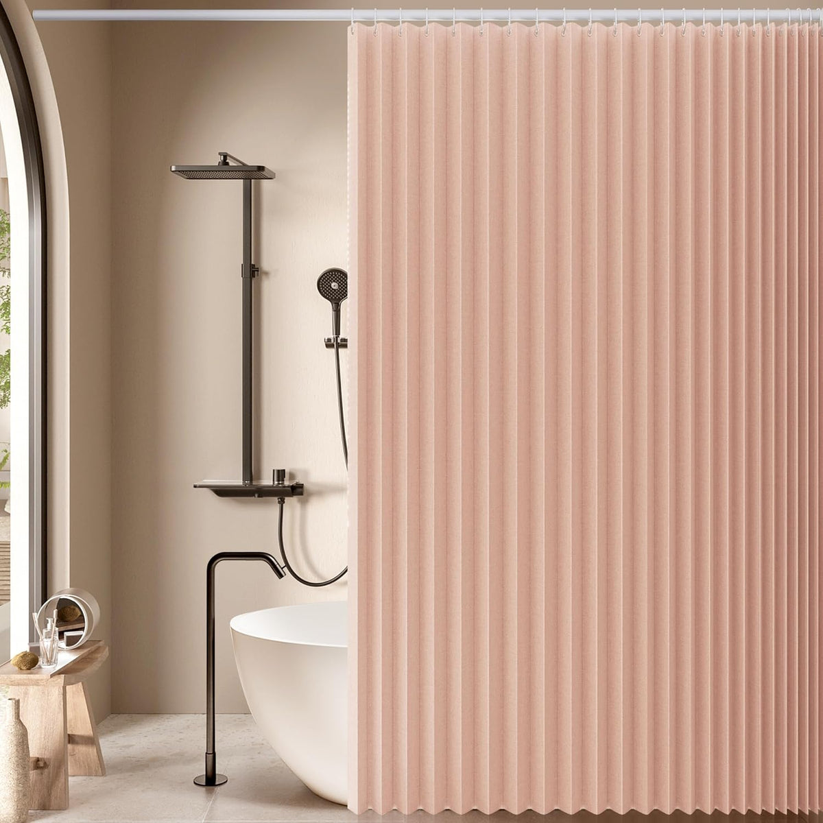 Folding Linen Shower Curtain 70x72 1 Panel 14 Grommets &Tie Back