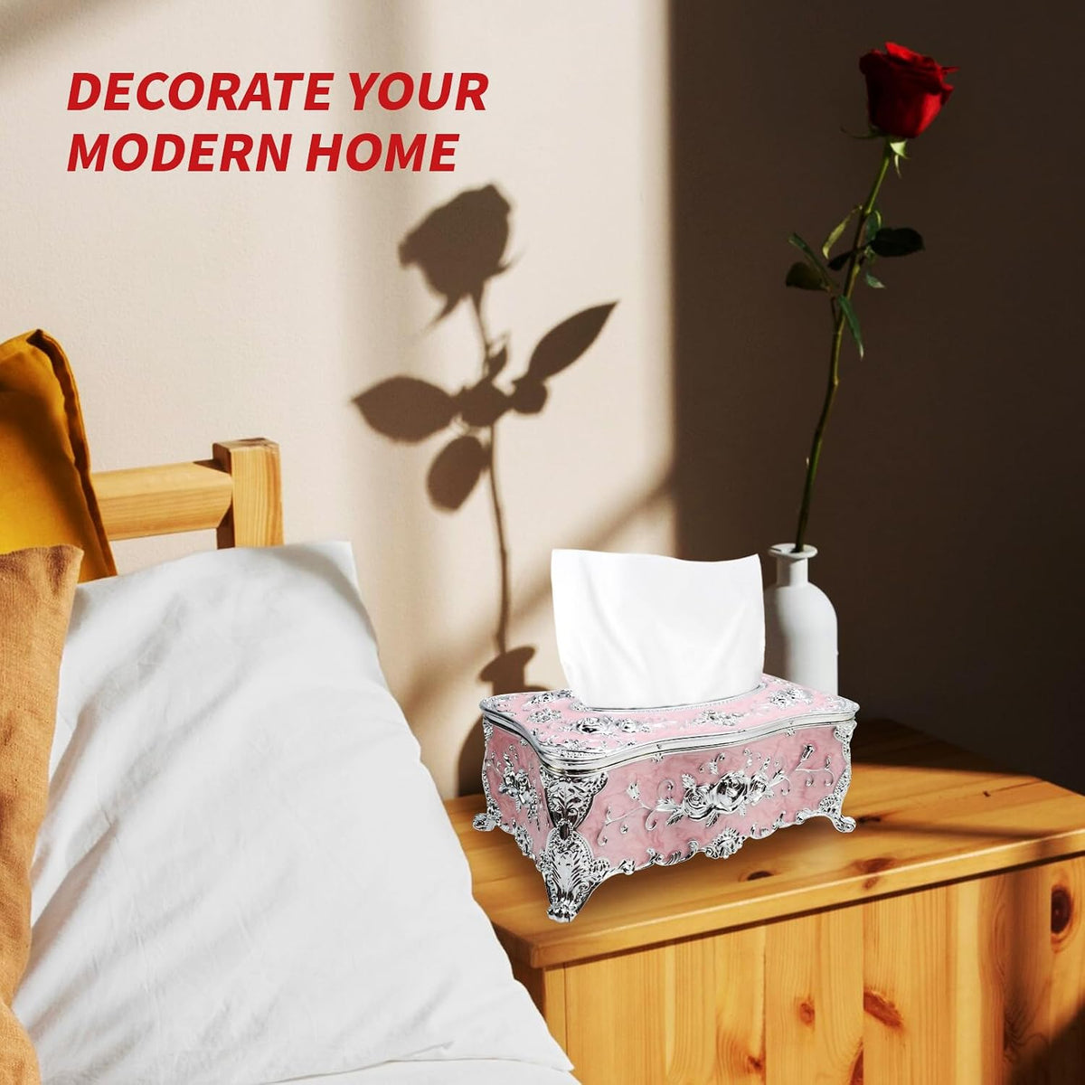 Geesatis Tissue Box Cover, Rectangle Tissue Box Holder,Pink,1Pcs