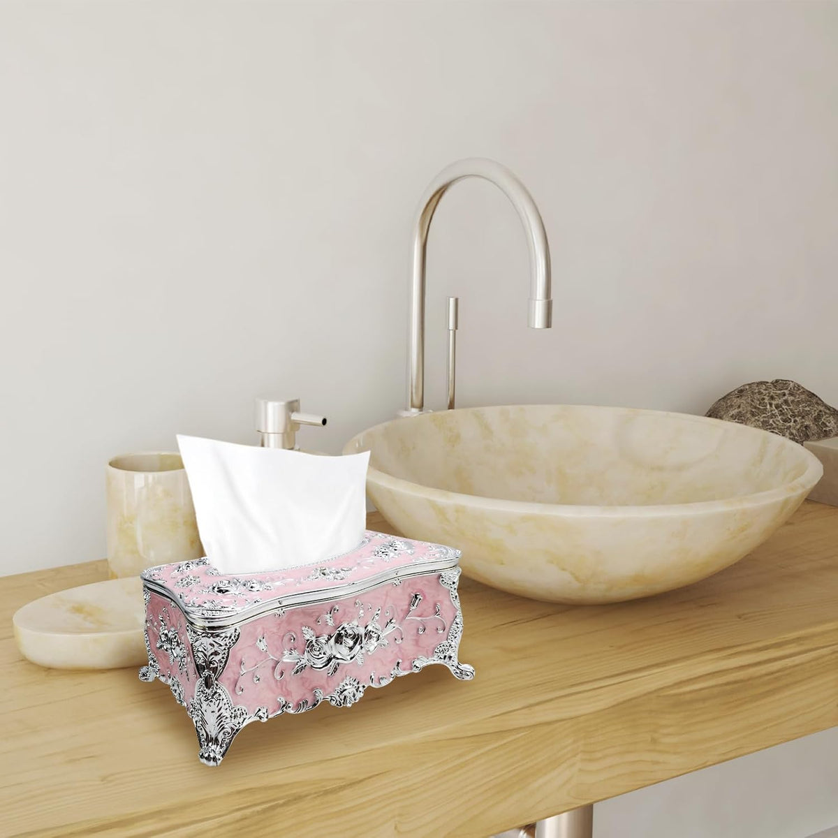 Geesatis Tissue Box Cover, Rectangle Tissue Box Holder,Pink,1Pcs