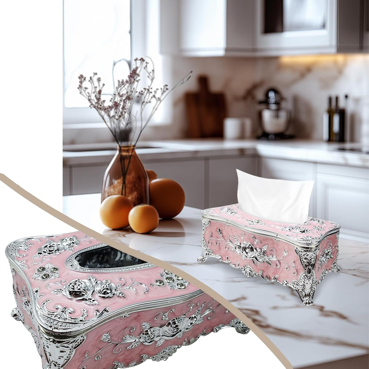 Geesatis Tissue Box Cover, Rectangle Tissue Box Holder,Pink,1Pcs