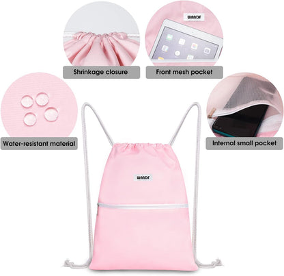 Drawstring Backpack, Gym Sackpack for Sports (Light Pink)