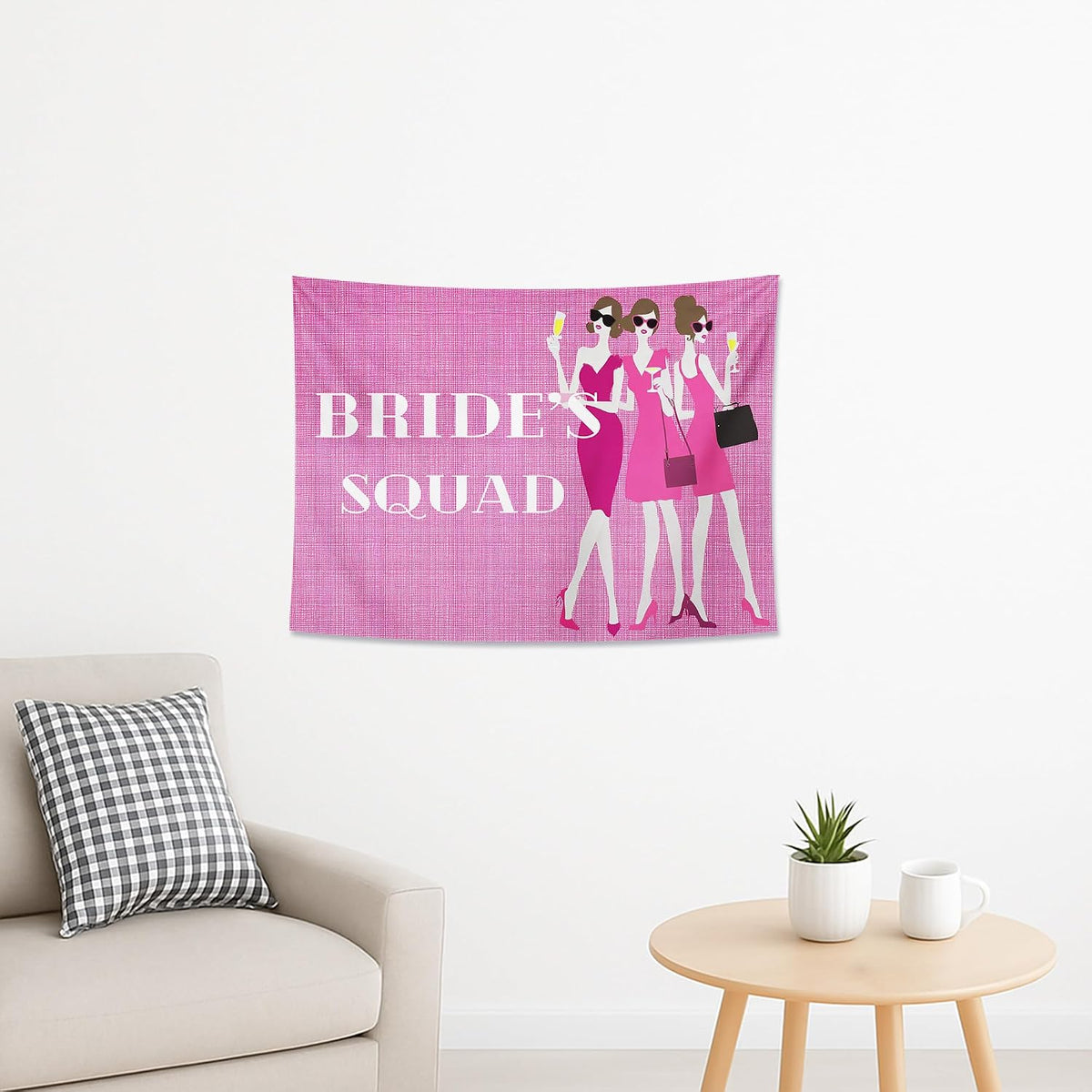 Bride's Tribe Peach Tapestry, Fashionable Bridal Party Wall Hanging, Chic Tapestries Decorative for Wedding, Living Room, Bachelorette Decor 40x30 Inch