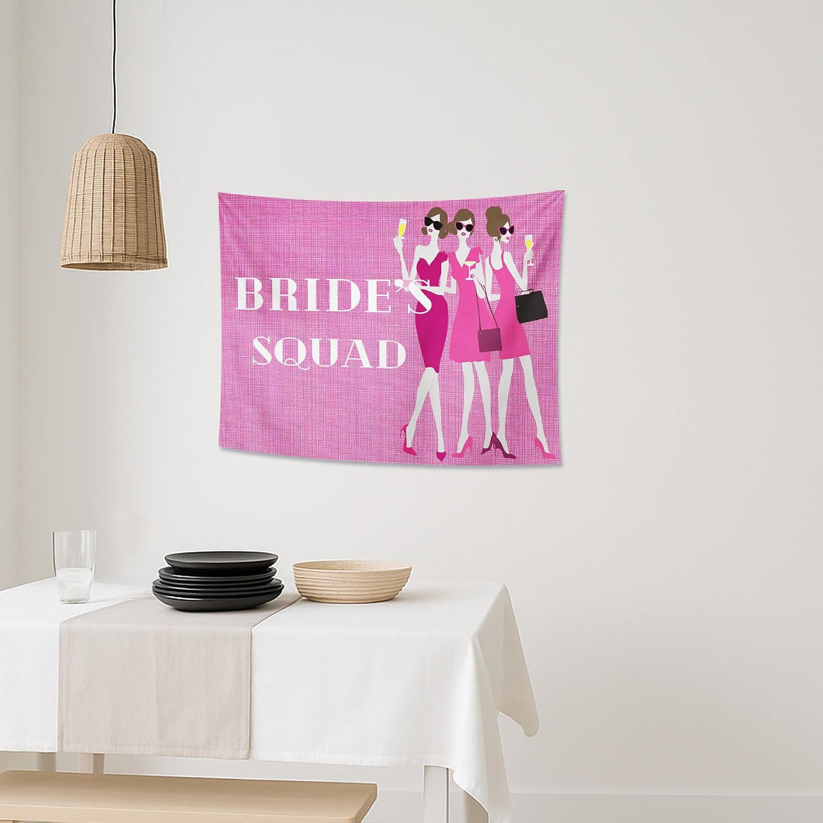 Bride's Tribe Peach Tapestry, Fashionable Bridal Party Wall Hanging, Chic Tapestries Decorative for Wedding, Living Room, Bachelorette Decor 40x30 Inch