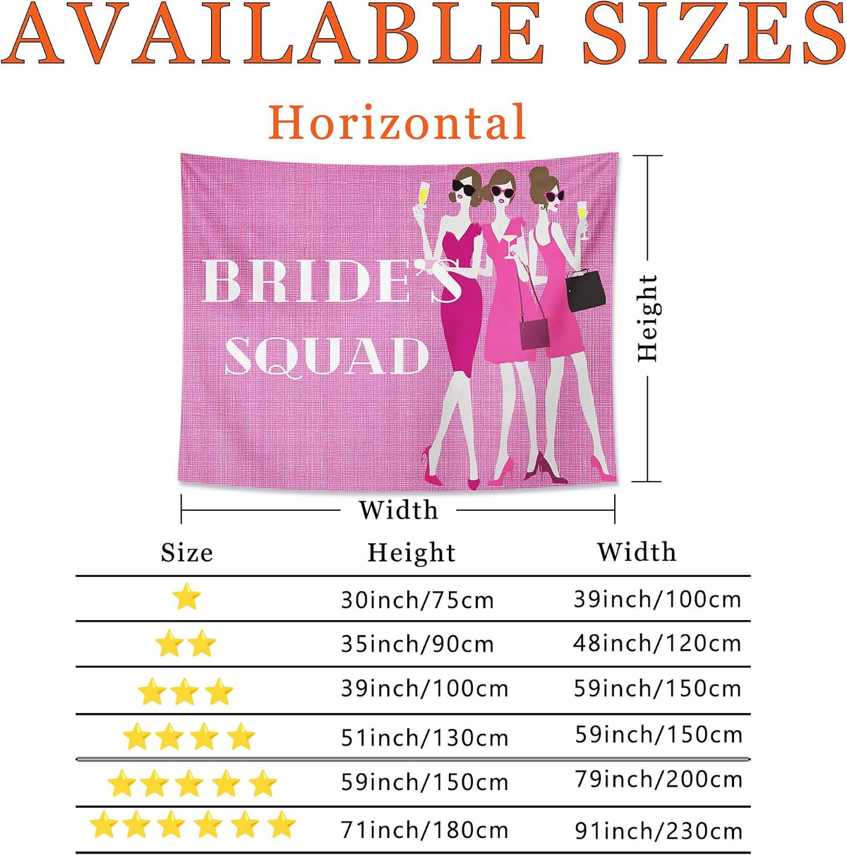 Bride's Tribe Peach Tapestry, Fashionable Bridal Party Wall Hanging, Chic Tapestries Decorative for Wedding, Living Room, Bachelorette Decor 40x30 Inch