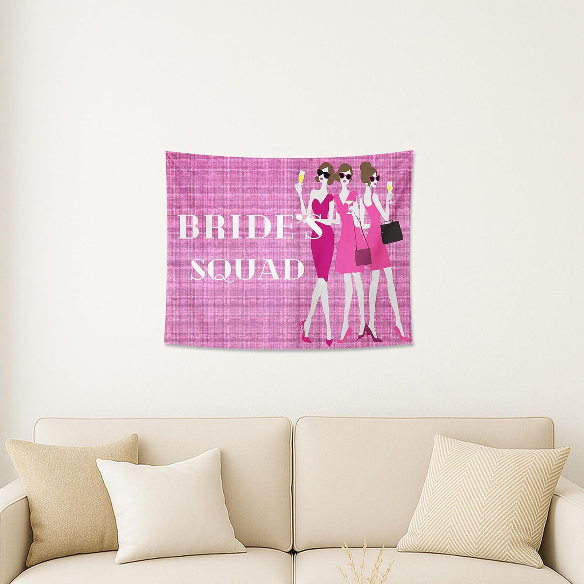 Bride's Tribe Peach Tapestry, Fashionable Bridal Party Wall Hanging, Chic Tapestries Decorative for Wedding, Living Room, Bachelorette Decor 40x30 Inch