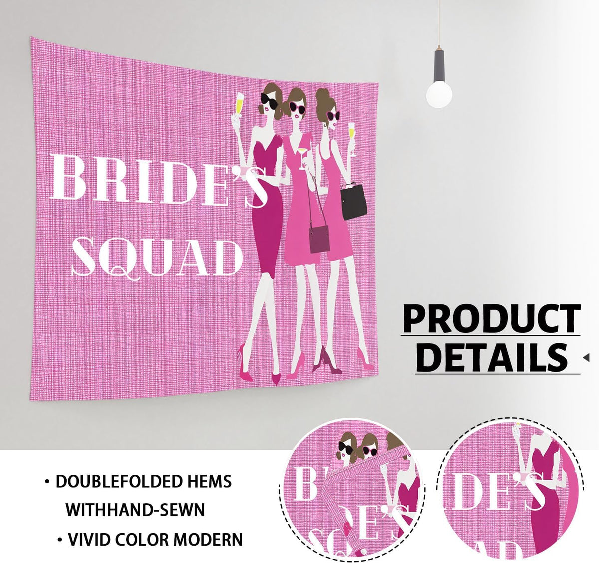 Bride's Tribe Peach Tapestry, Fashionable Bridal Party Wall Hanging, Chic Tapestries Decorative for Wedding, Living Room, Bachelorette Decor 40x30 Inch