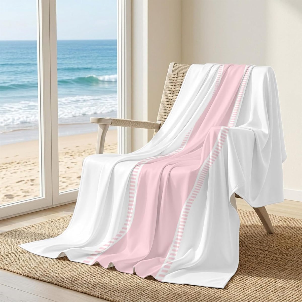 Cooling Blanket 40"x60", Pink Stripe Summer Cooling Blanket Breathable Lightweight Ice Blankets Solid Color Minimalist Style Blankets for Night Sweats