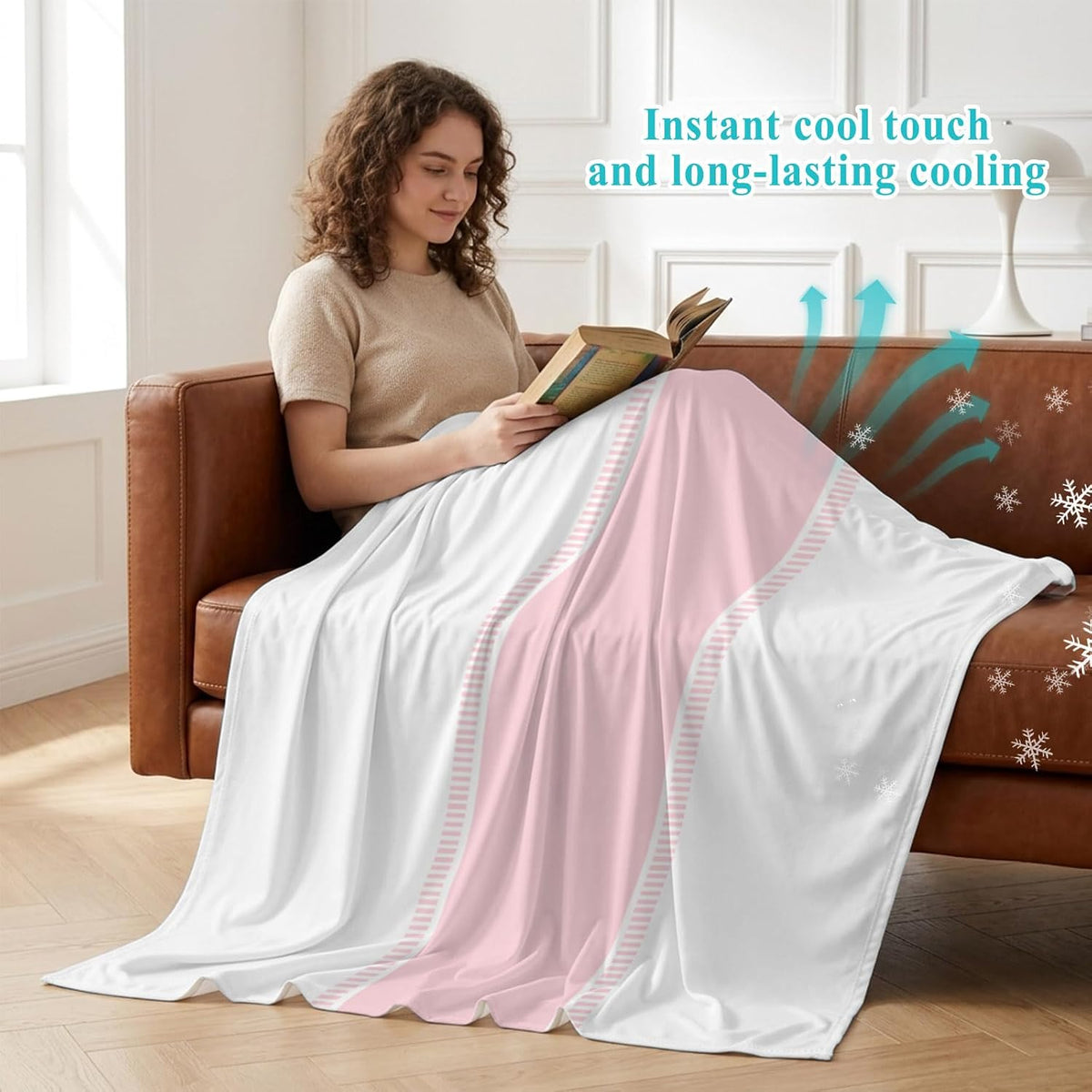 Cooling Blanket 40"x60", Pink Stripe Summer Cooling Blanket Breathable Lightweight Ice Blankets Solid Color Minimalist Style Blankets for Night Sweats