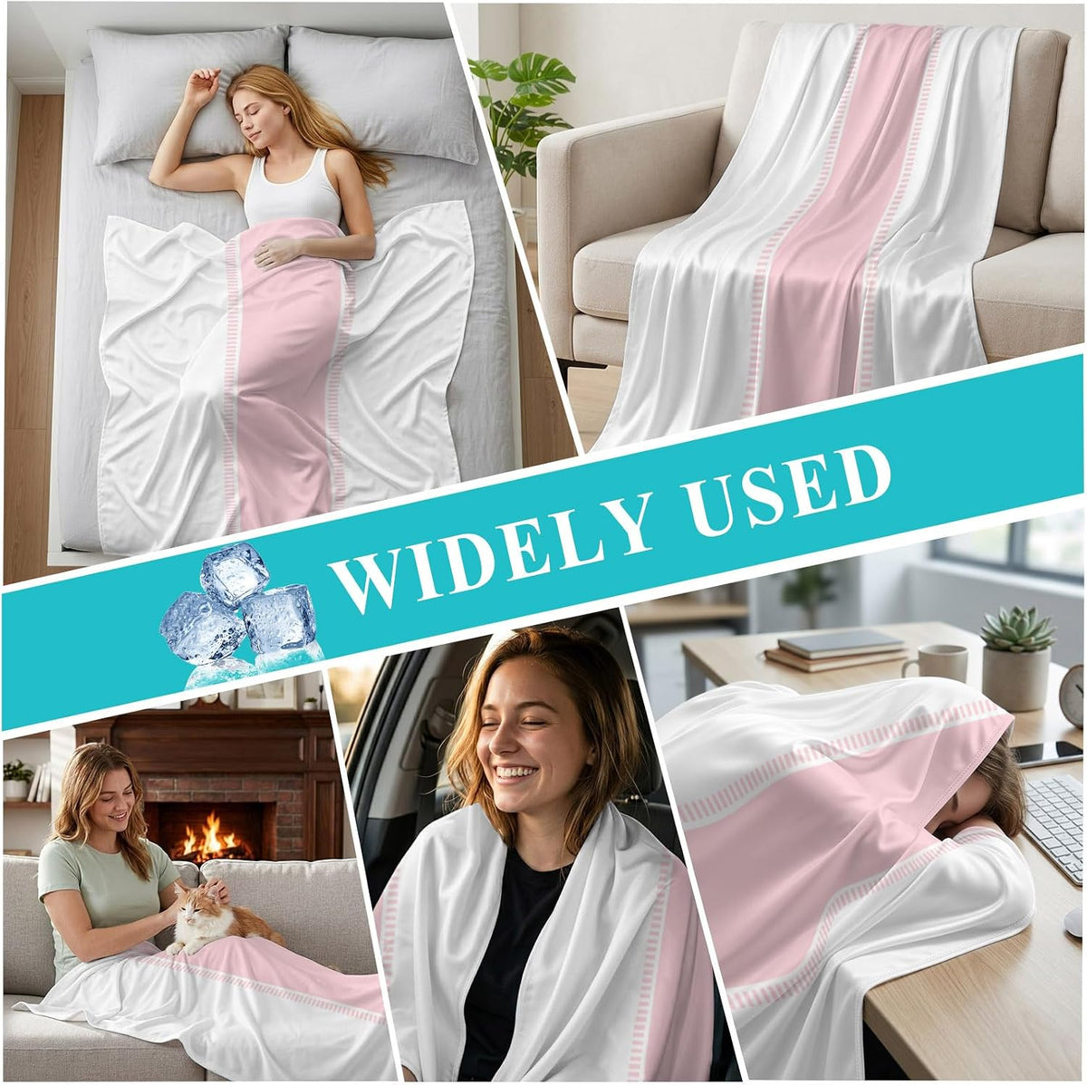 Cooling Blanket 40"x60", Pink Stripe Summer Cooling Blanket Breathable Lightweight Ice Blankets Solid Color Minimalist Style Blankets for Night Sweats