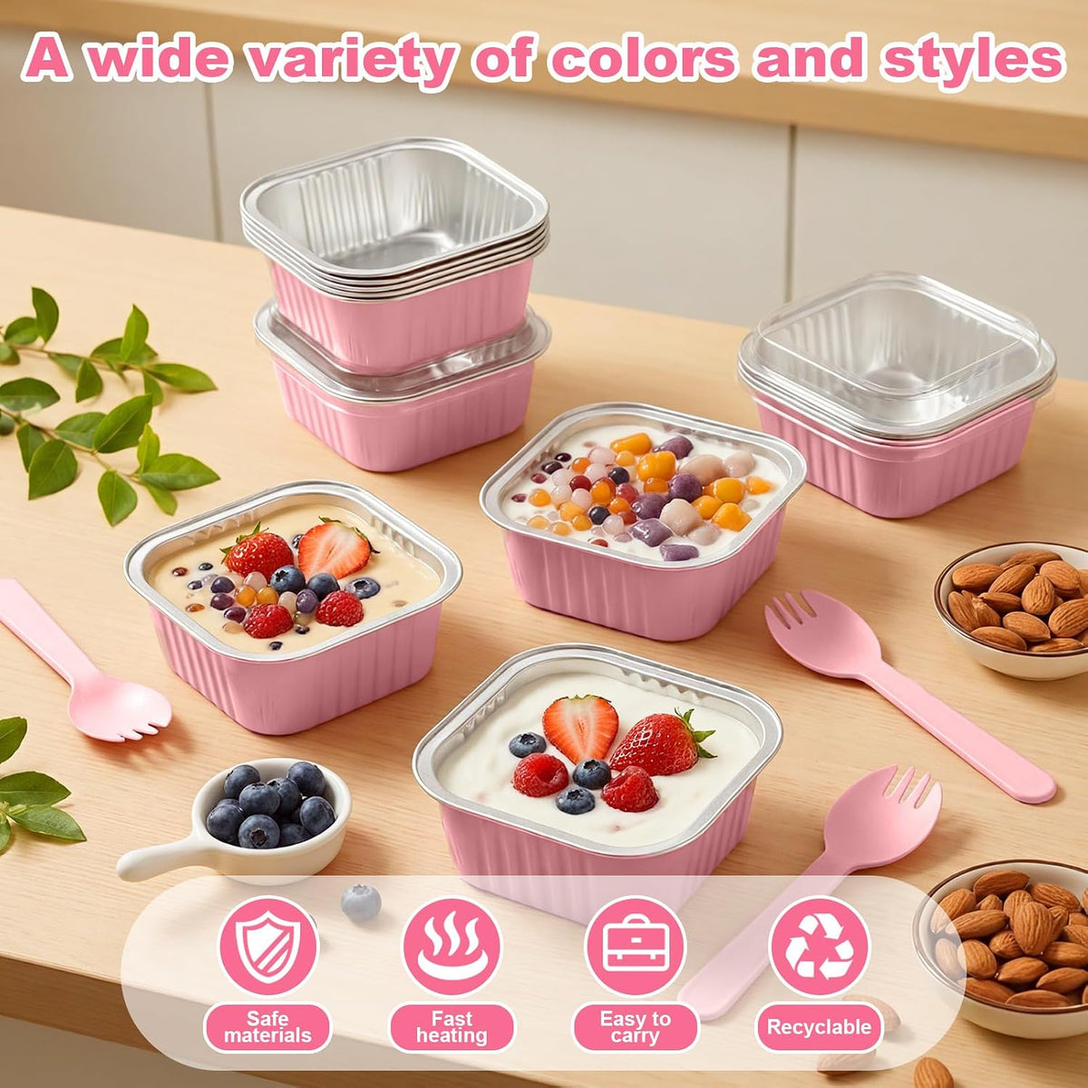 240 Sets Pink Mini Loaf Pan with Lids and Spoons