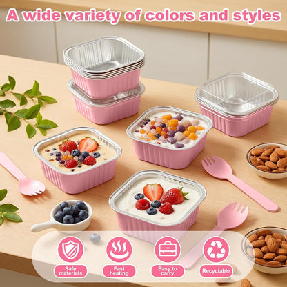 240 Sets Pink Mini Loaf Pan with Lids and Spoons