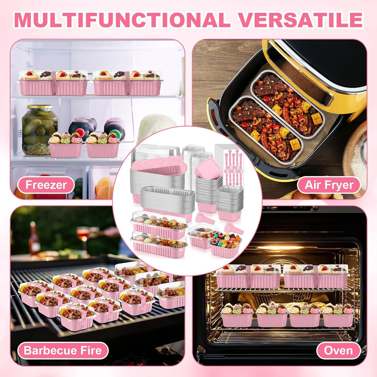 240 Sets Pink Mini Loaf Pan with Lids and Spoons