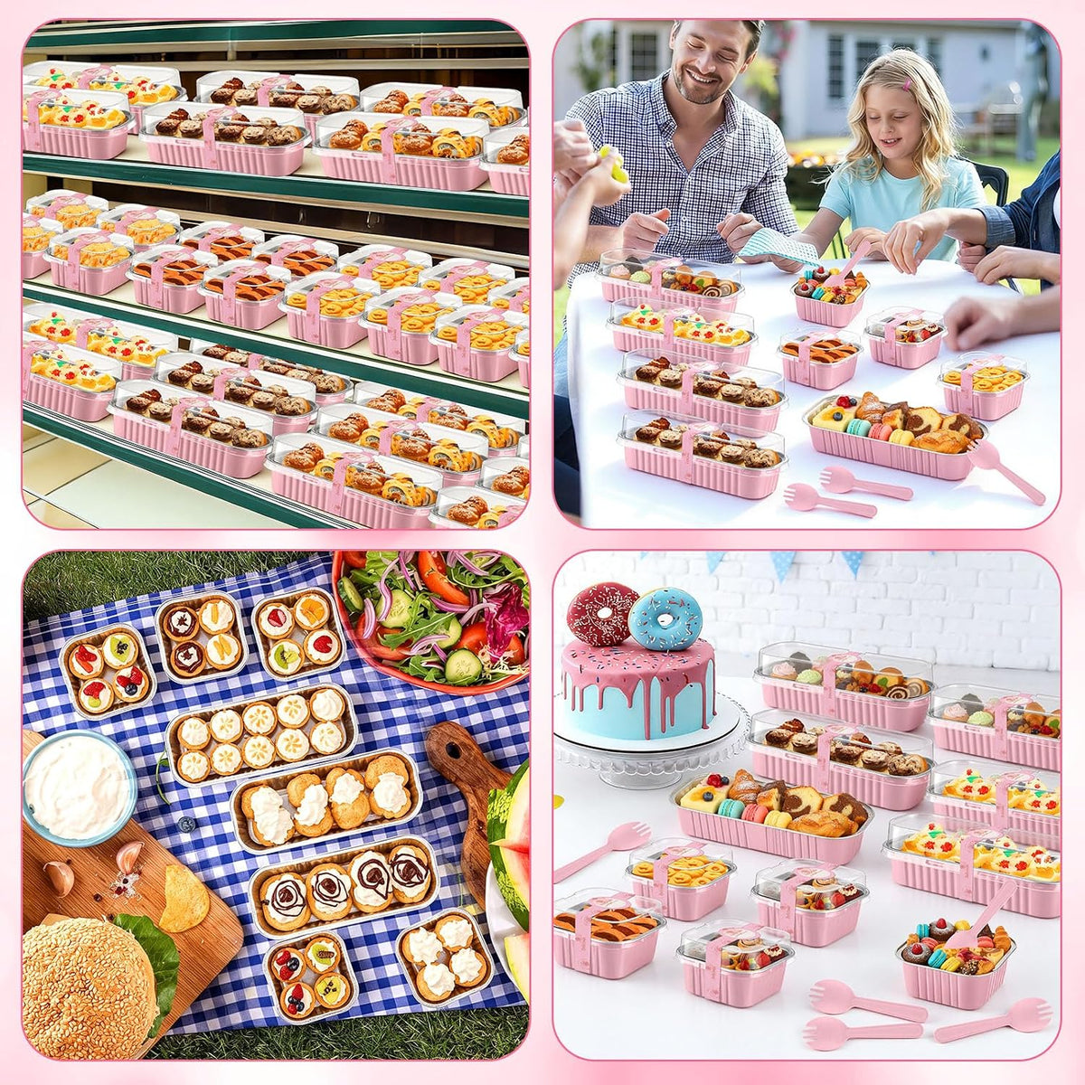 240 Sets Pink Mini Loaf Pan with Lids and Spoons