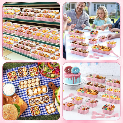 240 Sets Pink Mini Loaf Pan with Lids and Spoons
